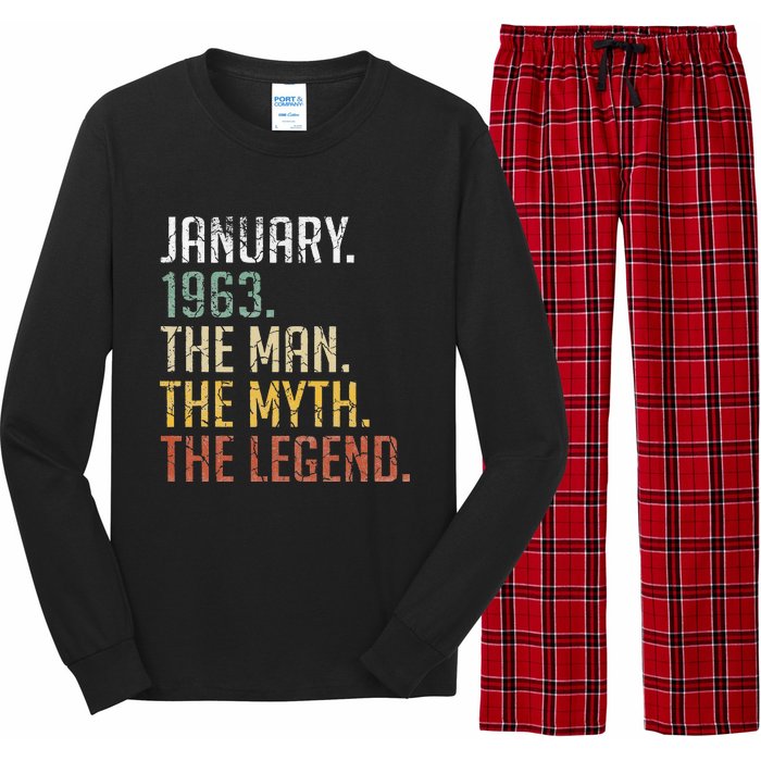 60 Year Old Gift January 1963 Man Myth Legend 60th Birthday Long Sleeve Pajama Set