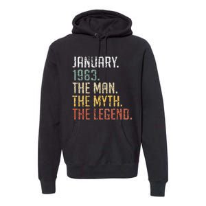 60 Year Old Gift January 1963 Man Myth Legend 60th Birthday Premium Hoodie