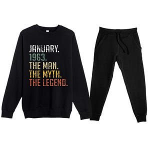 60 Year Old Gift January 1963 Man Myth Legend 60th Birthday Premium Crewneck Sweatsuit Set