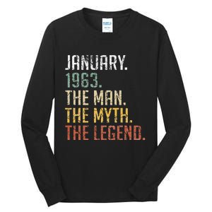 60 Year Old Gift January 1963 Man Myth Legend 60th Birthday Tall Long Sleeve T-Shirt