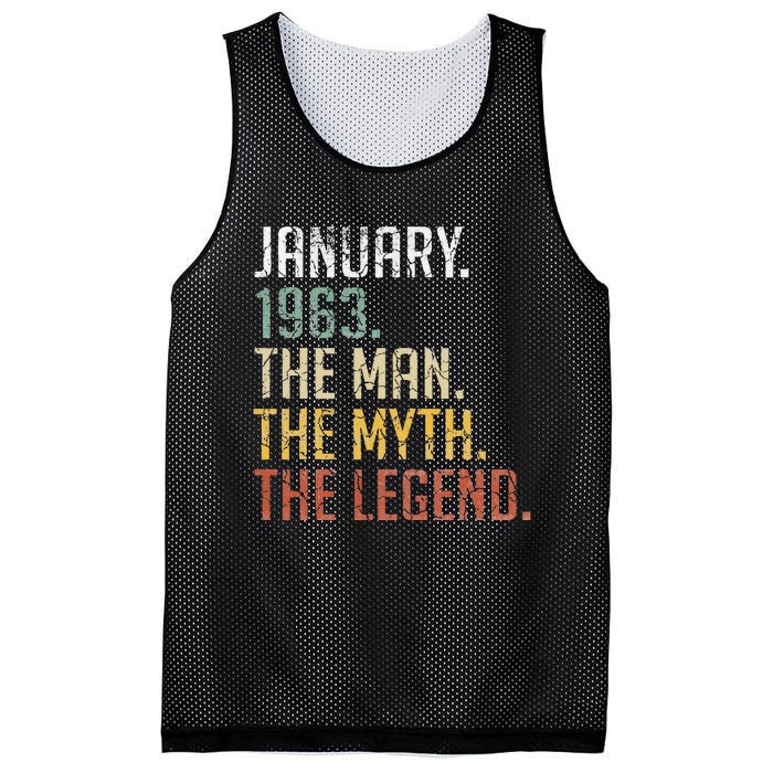 60 Year Old Gift January 1963 Man Myth Legend 60th Birthday Mesh Reversible Basketball Jersey Tank