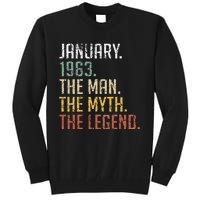 60 Year Old Gift January 1963 Man Myth Legend 60th Birthday Tall Sweatshirt