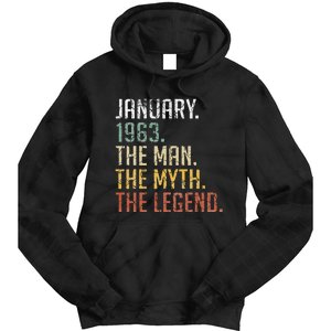 60 Year Old Gift January 1963 Man Myth Legend 60th Birthday Tie Dye Hoodie