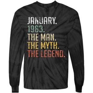 60 Year Old Gift January 1963 Man Myth Legend 60th Birthday Tie-Dye Long Sleeve Shirt