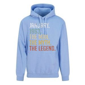 60 Year Old Gift January 1963 Man Myth Legend 60th Birthday Unisex Surf Hoodie