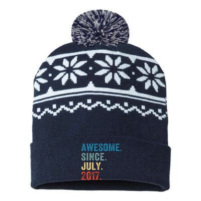 6 Year Old Gifts Awesome Since July 2017 6th Birthday USA-Made Snowflake Beanie