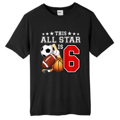 6 Year Old Sports Star Birthday Party All Sport 6th Gift Tall Fusion ChromaSoft Performance T-Shirt