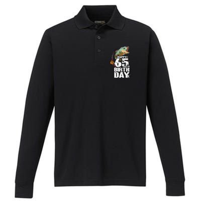 65 Years Old Fishing Fisherman Angler 65th Birthday Performance Long Sleeve Polo