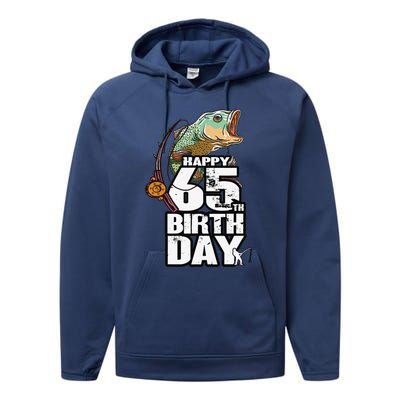 65 Years Old Fishing Fisherman Angler 65th Birthday Performance Fleece Hoodie