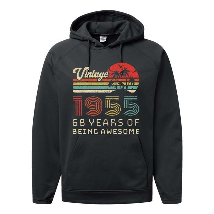 68 Year Old Birthday Vintage 1955 68th Birthday Love Performance Fleece Hoodie