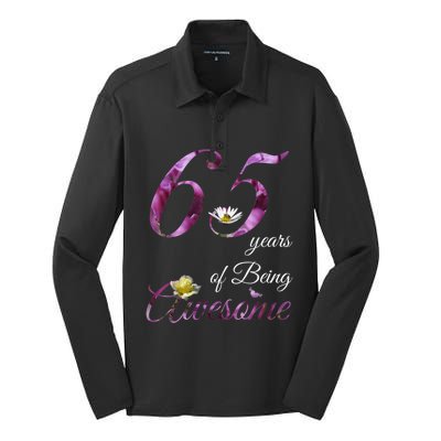 65 Year Old Shirt Awesome Floral 1958 65th Birthday Gift Silk Touch Performance Long Sleeve Polo