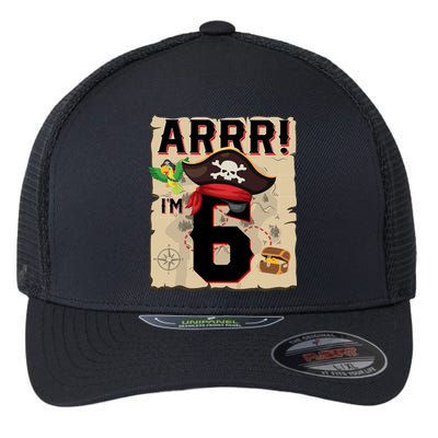 6 Year Old Pirate Birthday Arr Pirates Treasure Map 6th Gift Flexfit Unipanel Trucker Cap