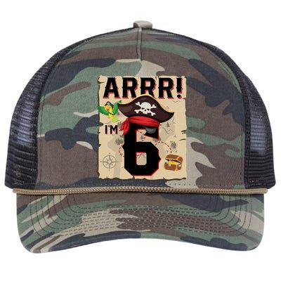 6 Year Old Pirate Birthday Arr Pirates Treasure Map 6th Gift Retro Rope Trucker Hat Cap