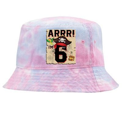 6 Year Old Pirate Birthday Arr Pirates Treasure Map 6th Gift Tie-Dyed Bucket Hat