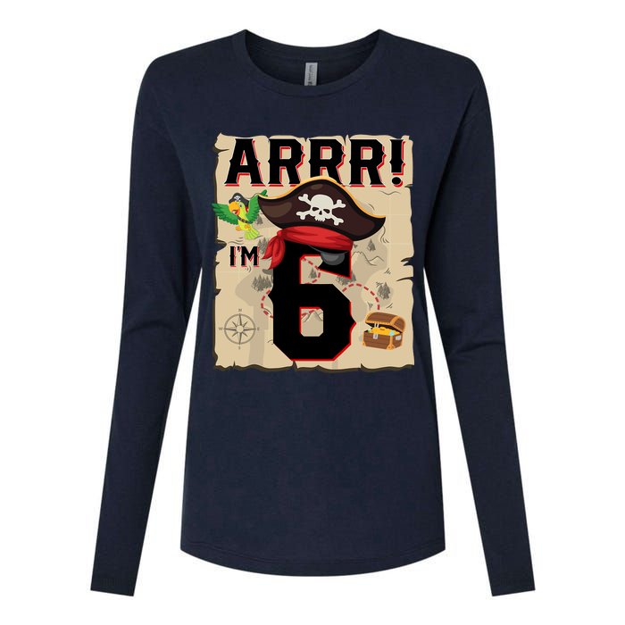 6 Year Old Pirate Birthday Arr Pirates Treasure Map 6th Gift Womens Cotton Relaxed Long Sleeve T-Shirt