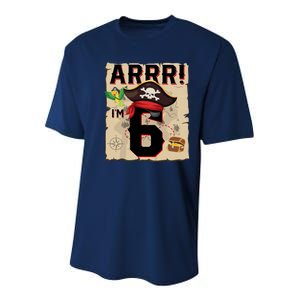 6 Year Old Pirate Birthday Arr Pirates Treasure Map 6th Gift Youth Performance Sprint T-Shirt