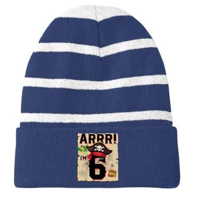 6 Year Old Pirate Birthday Arr Pirates Treasure Map 6th Gift Striped Beanie with Solid Band