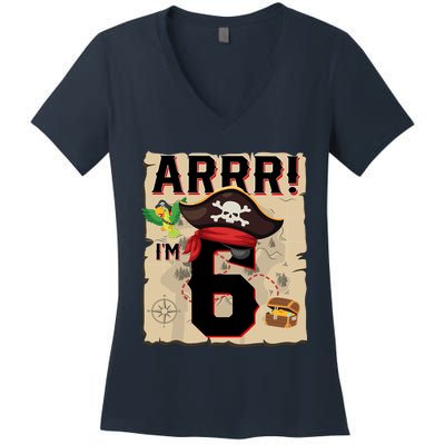 6 Year Old Pirate Birthday Arr Pirates Treasure Map 6th Gift Women's V-Neck T-Shirt