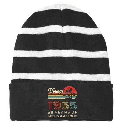 68 Year Old Birthday Vintage 1955 68th Birthday Striped Beanie with Solid Band