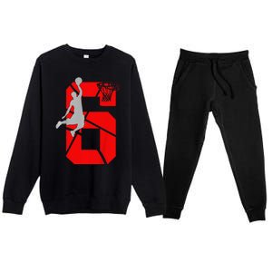 6 Year Old 6th Basketball Birthday Partytheme Premium Crewneck Sweatsuit Set