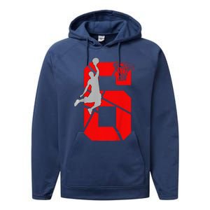 6 Year Old 6th Basketball Birthday Partytheme Performance Fleece Hoodie