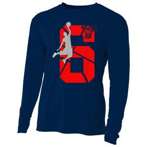 6 Year Old 6th Basketball Birthday Partytheme Cooling Performance Long Sleeve Crew