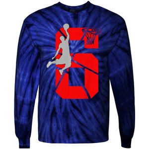 6 Year Old 6th Basketball Birthday Partytheme Tie-Dye Long Sleeve Shirt