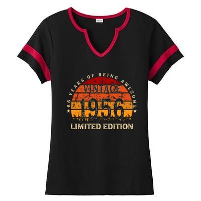 66 Year Old Gifts Retro Vintage 1956 Limited Edition 66th Birthday Ladies Halftime Notch Neck Tee