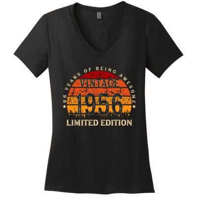 66 Year Old Gifts Retro Vintage 1956 Limited Edition 66th Birthday Women's V-Neck T-Shirt