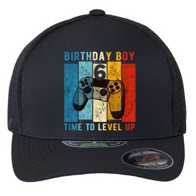 6 Year Old Birthday Boy 6 Time To Level Up 6th Birthday Boy Flexfit Unipanel Trucker Cap