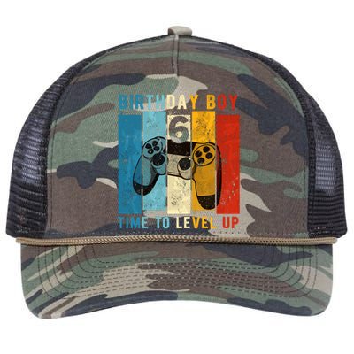 6 Year Old Birthday Boy 6 Time To Level Up 6th Birthday Boy Retro Rope Trucker Hat Cap