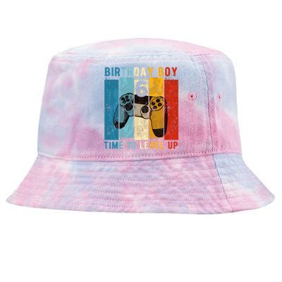 6 Year Old Birthday Boy 6 Time To Level Up 6th Birthday Boy Tie-Dyed Bucket Hat