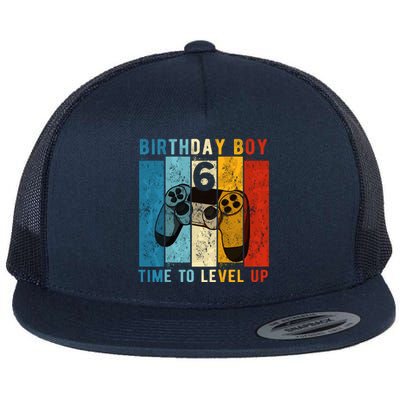 6 Year Old Birthday Boy 6 Time To Level Up 6th Birthday Boy Flat Bill Trucker Hat