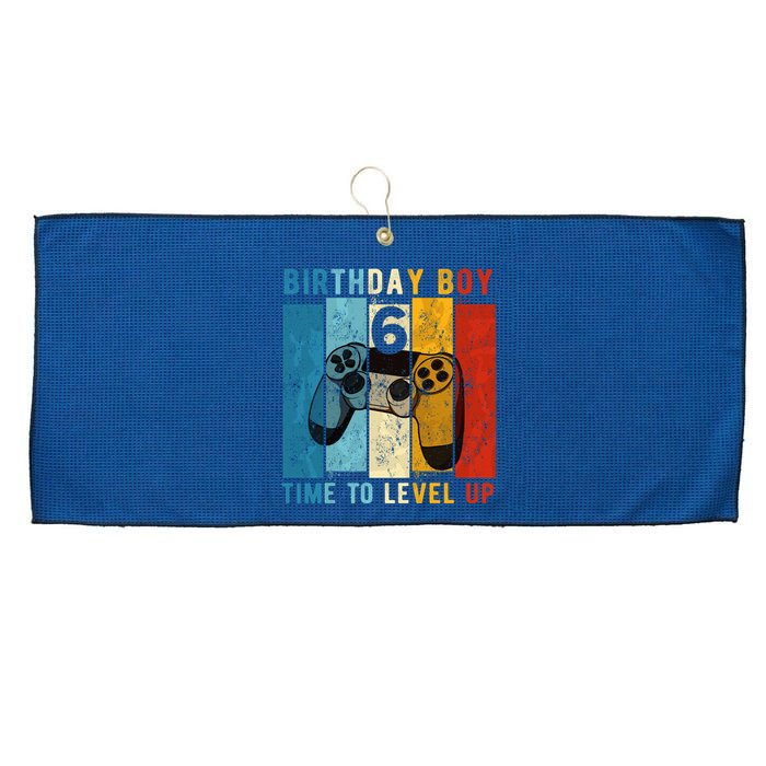 6 Year Old Birthday Boy 6 Time To Level Up 6th Birthday Boy Large Microfiber Waffle Golf Towel