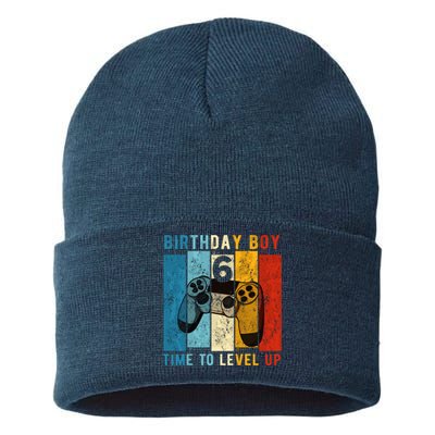 6 Year Old Birthday Boy 6 Time To Level Up 6th Birthday Boy Sustainable Knit Beanie