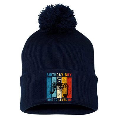 6 Year Old Birthday Boy 6 Time To Level Up 6th Birthday Boy Pom Pom 12in Knit Beanie