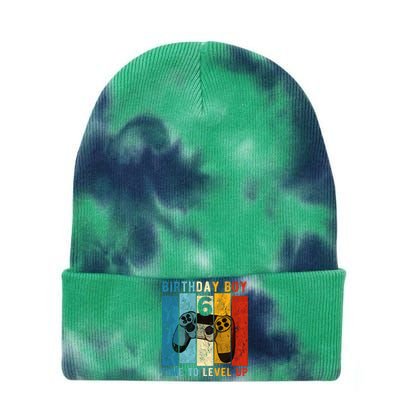 6 Year Old Birthday Boy 6 Time To Level Up 6th Birthday Boy Tie Dye 12in Knit Beanie