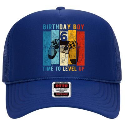 6 Year Old Birthday Boy 6 Time To Level Up 6th Birthday Boy High Crown Mesh Back Trucker Hat