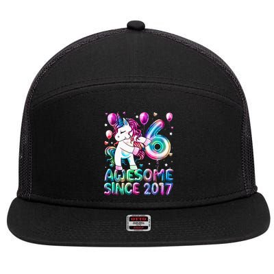 6 Years Old Unicorn Flossing 6th Birthday Girl Unicorn Party 7 Panel Mesh Trucker Snapback Hat