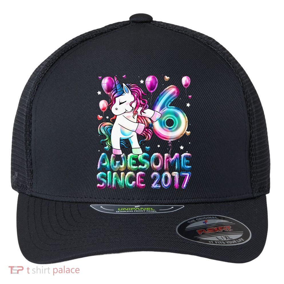 6 Years Old Unicorn Flossing 6th Birthday Girl Unicorn Party Flexfit Unipanel Trucker Cap