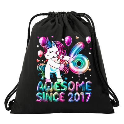 6 Years Old Unicorn Flossing 6th Birthday Girl Unicorn Party Drawstring Bag
