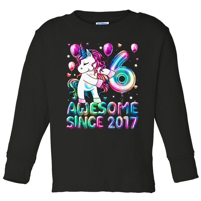 6 Years Old Unicorn Flossing 6th Birthday Girl Unicorn Party Toddler Long Sleeve Shirt