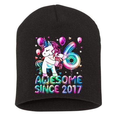 6 Years Old Unicorn Flossing 6th Birthday Girl Unicorn Party Short Acrylic Beanie