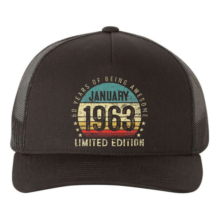 60 Years Old Gifts Vintage January 1963 60th Birthday Gift Yupoong Adult 5-Panel Trucker Hat