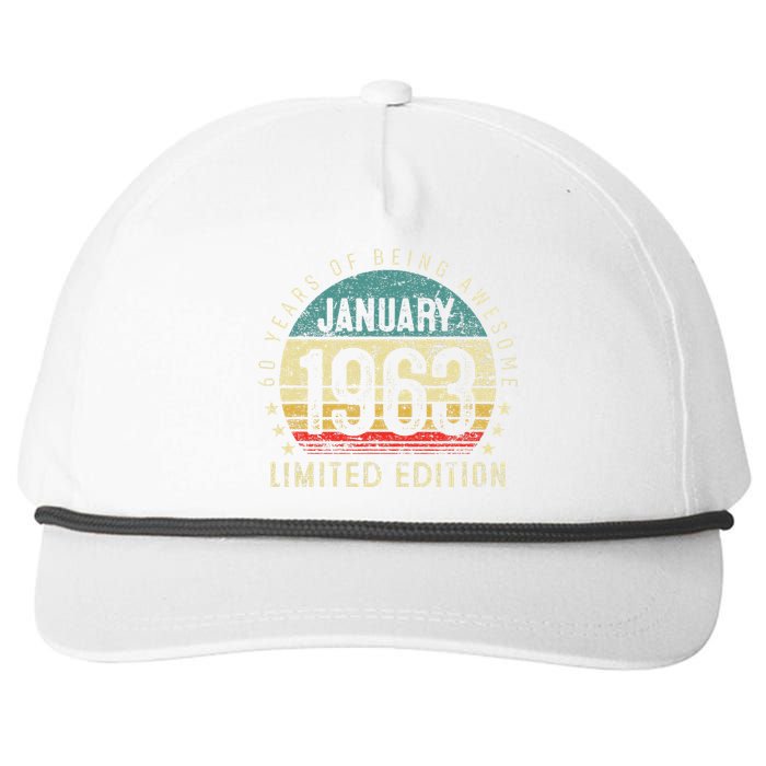 60 Years Old Gifts Vintage January 1963 60th Birthday Gift Snapback Five-Panel Rope Hat