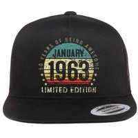 60 Years Old Gifts Vintage January 1963 60th Birthday Gift Flat Bill Trucker Hat