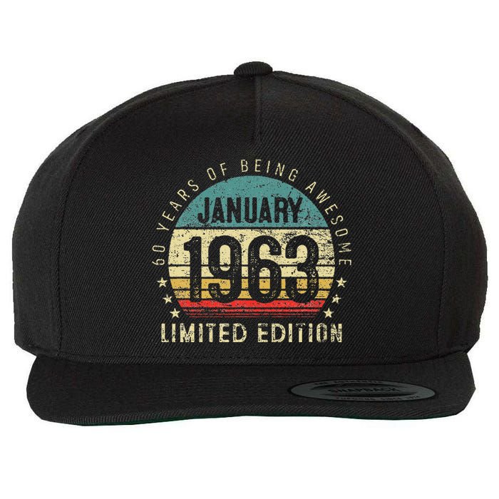 60 Years Old Gifts Vintage January 1963 60th Birthday Gift Wool Snapback Cap