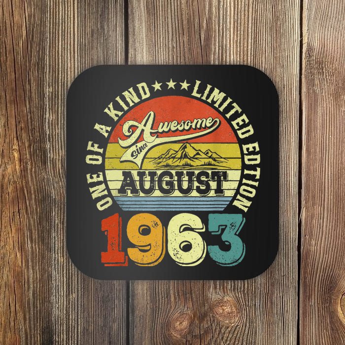 60 Years Old Gifts Awesome Since August 1963 60th Birthday Coaster