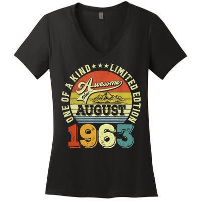 60 Years Old Gifts Awesome Since August 1963 60th Birthday Women's V-Neck T-Shirt