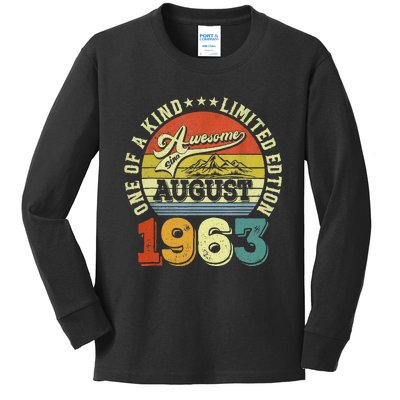 60 Years Old Gifts Awesome Since August 1963 60th Birthday Kids Long Sleeve Shirt